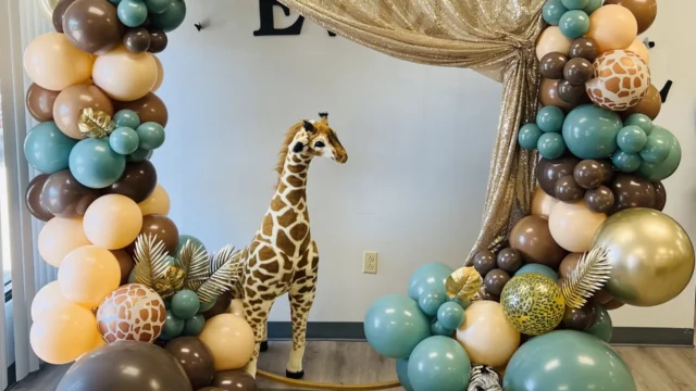 animal themed organic balloon decor backdrop